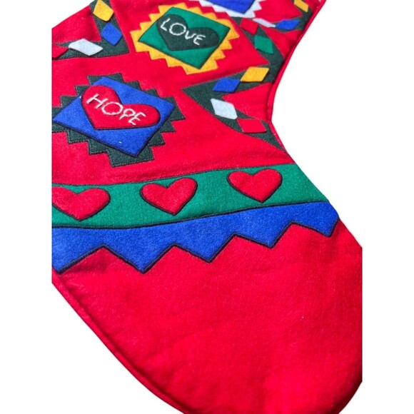 Vintage L'Art Felt Christmas Stocking Decor Ornament 12" Joy Love Hope Seasonal - Picture 2 of 10